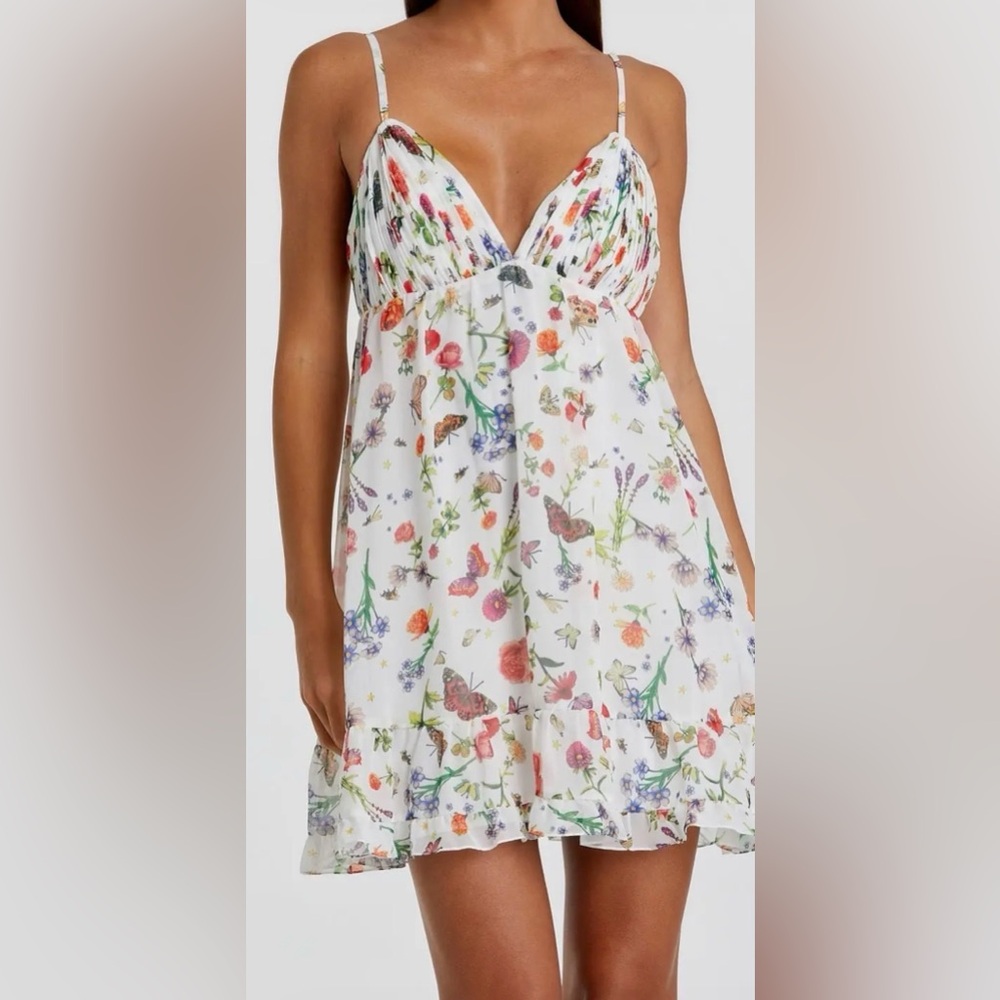 Mac Duggal White Butterfly Print Ruffle Hem Mini Dress - Size 4 MSRP $238